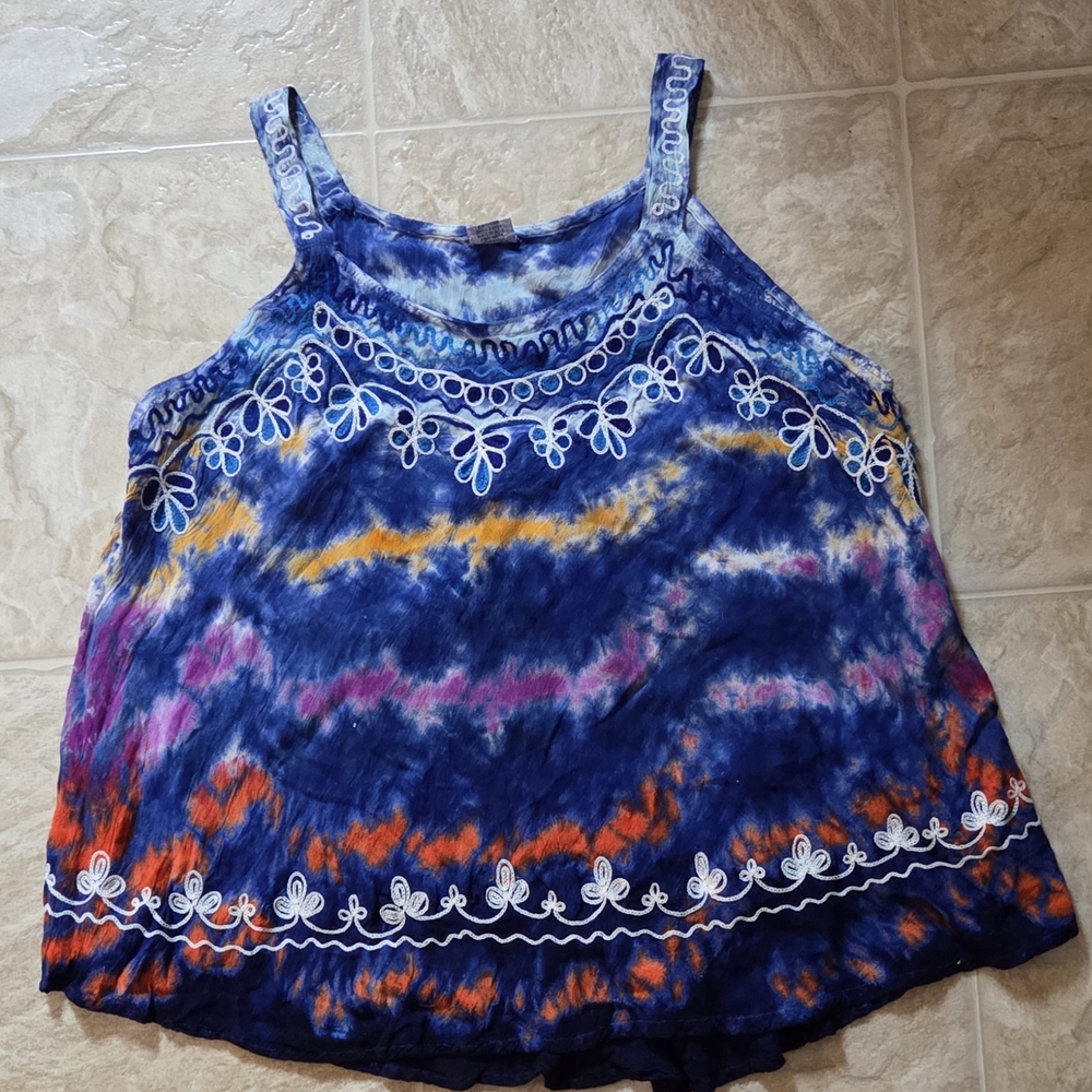 Shoreline Blue and Orange Tie-Dye Tank Top